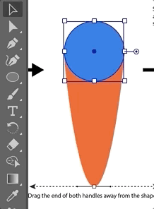 Dragging the bottom anchor point of the circle downwards with the Direct Selection Tool