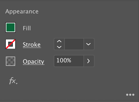 The Fill is dark green and the Stroke is set to none