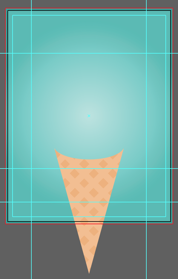 Artboard with blue rectangle background, guides, and cone with Waffle pattern near the bottom