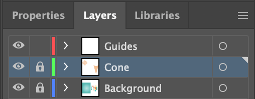 Layers Panel close-up with the 'Cone' layer selected and locked