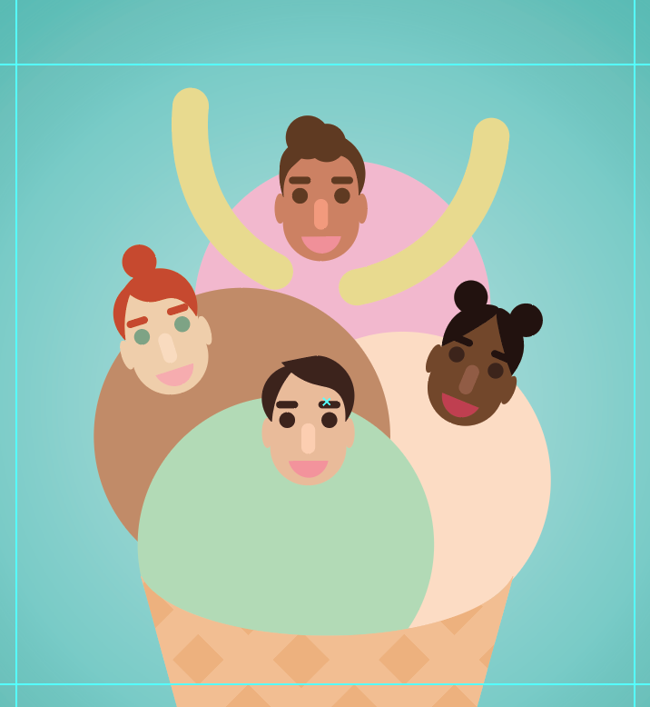 Ice cream people with finished arms on pink ellipse 'scoop'