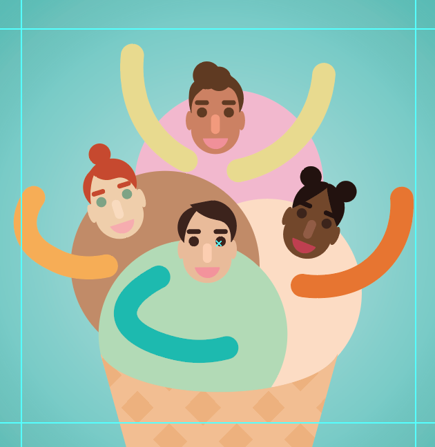 Completed ice cream people with arms.