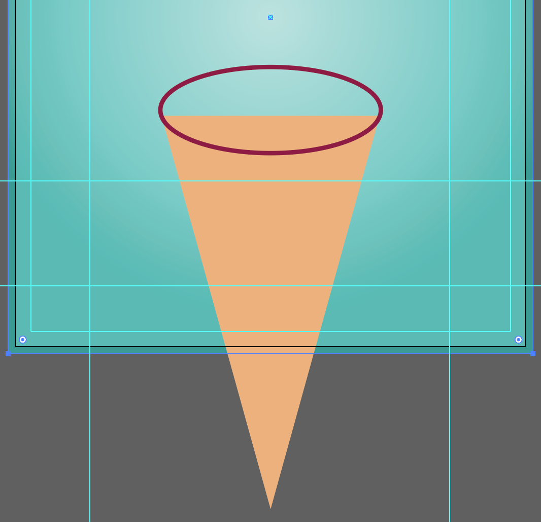 Ellipse with red outline positioned on top of the triangle, its width the same as the top of the triangle.