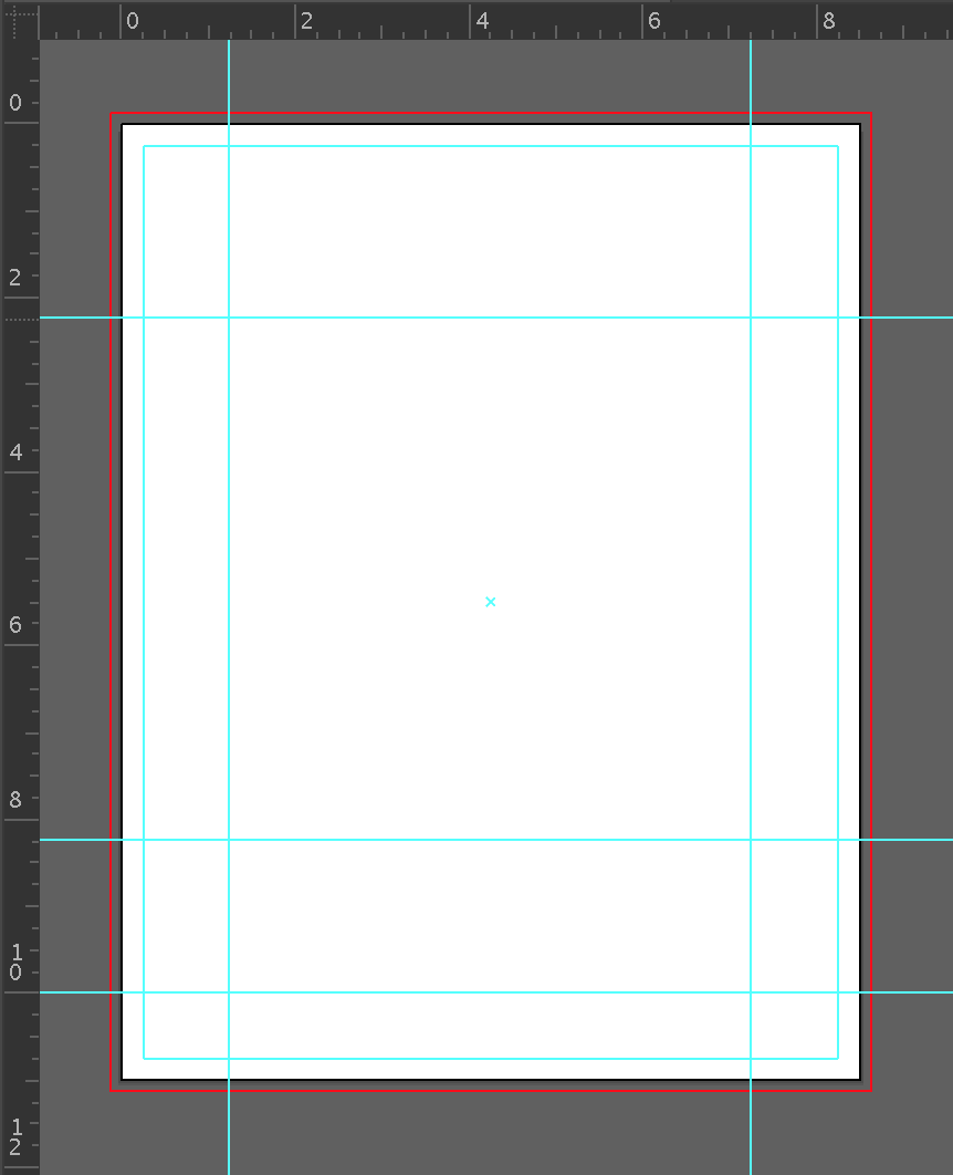 Artboard with rectangle guides, three horizontal guides at 2.25, 8.25, and 10 inches, and two vertical guides at 1.25 and 7.25 inches