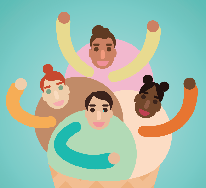 Completed ice cream people, all with ellipses representing hands