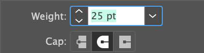 Close-up on Stroke Weight: 25pt, and Cap set to 'Round Cap' (middle option)