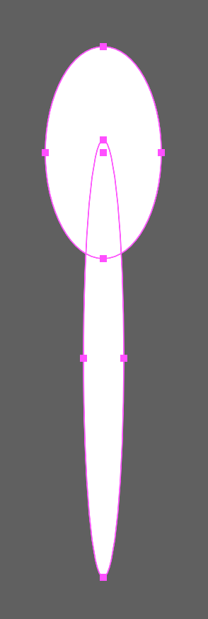 Slightly narrow white ellipse with narrower and longer ellipse on top of it. It's beginning to look like a spoon