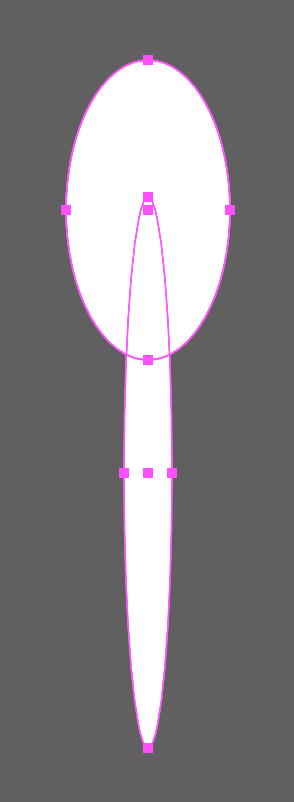 Slightly narrow white ellipse with narrower and longer ellipse on top of it. It's beginning to look like a spoon