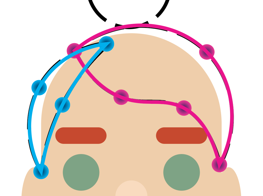 The completed outline of both hair sections for the second person.