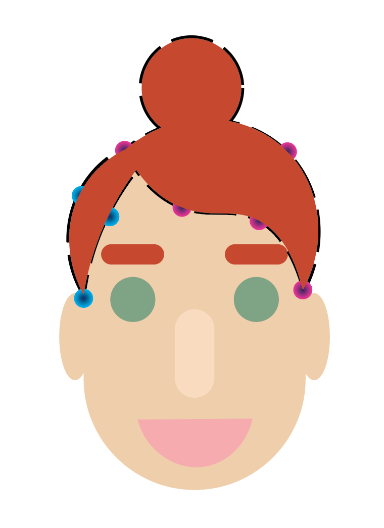 Person with completed hair with top bun with orange fill and no stroke.