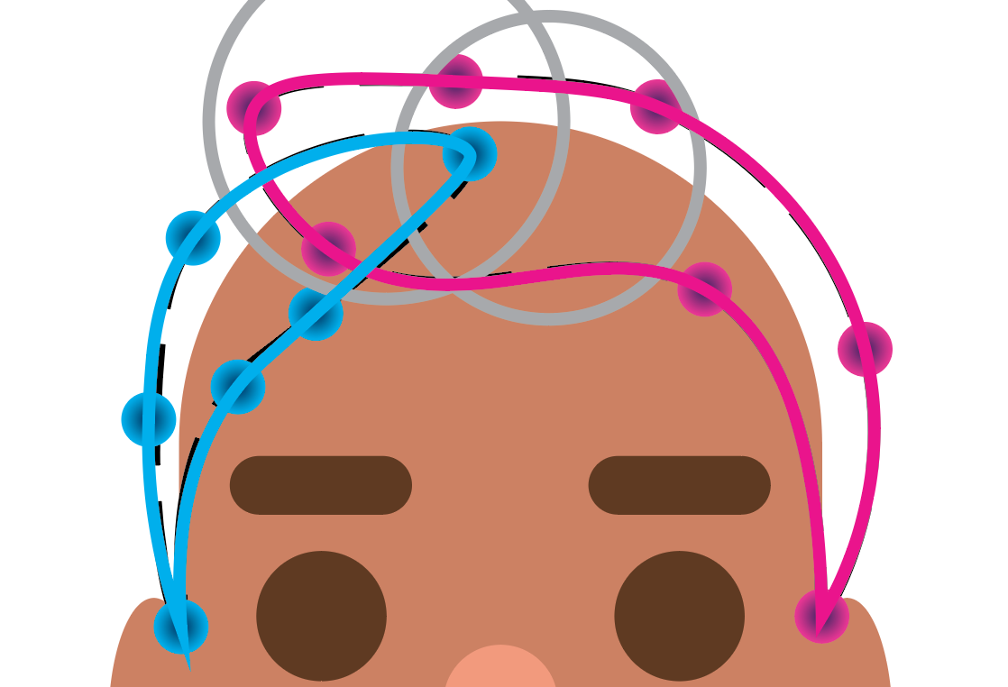 The completed outline of both hair sections for the fourth person.