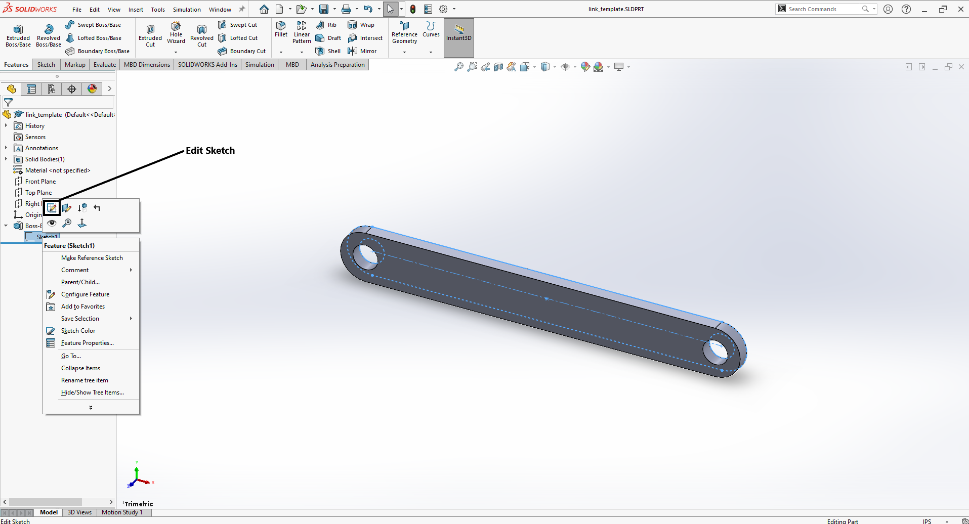 Picture showing the edit sketch button