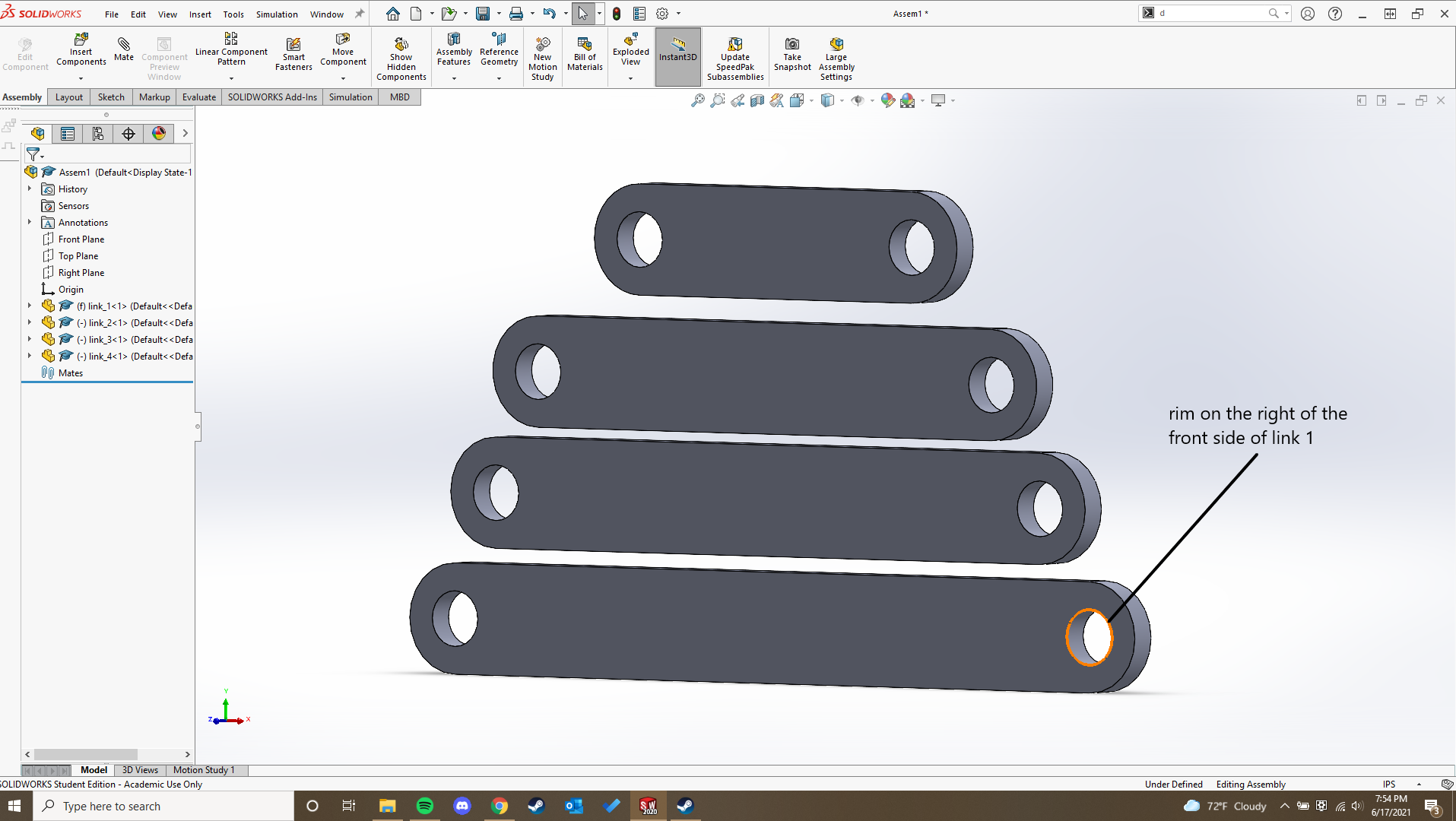 Shows the rim of the circle