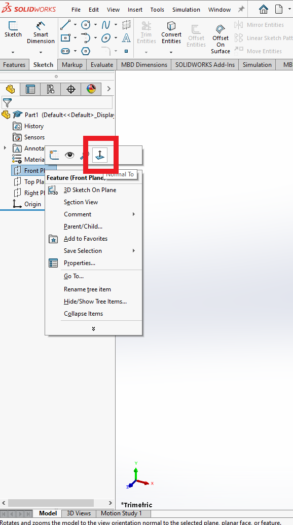 Normal Too tool (arrow pointin out of a horizontal plane)