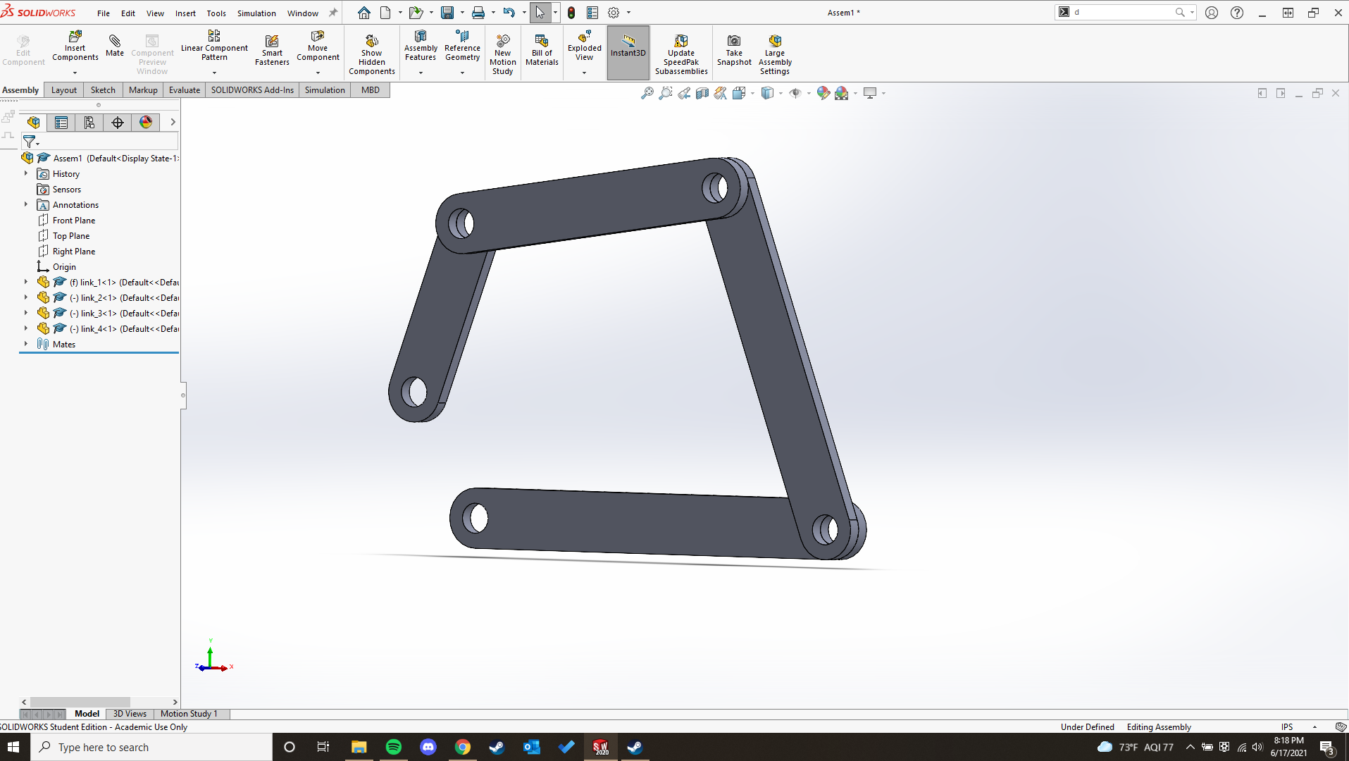 Example of link 1, 2, 3, and 4 mated together