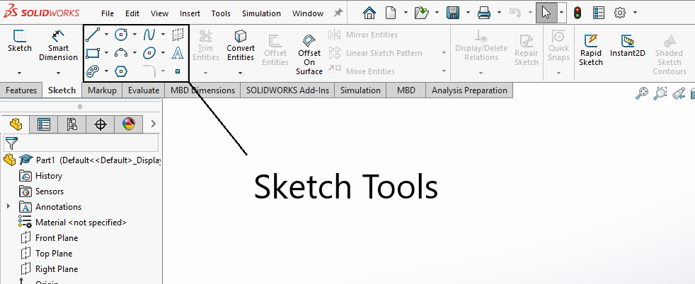 SolidWorks sketch tools