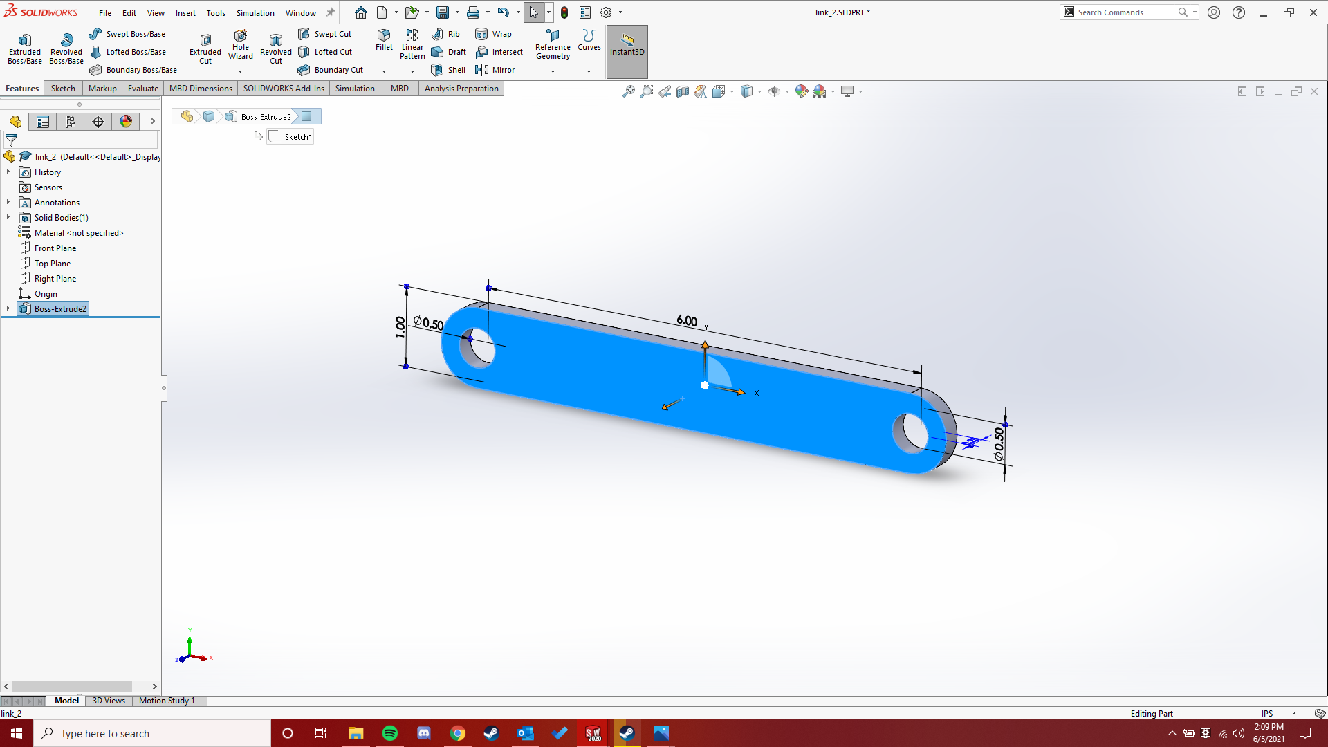 link 2 at a length of 6 inches