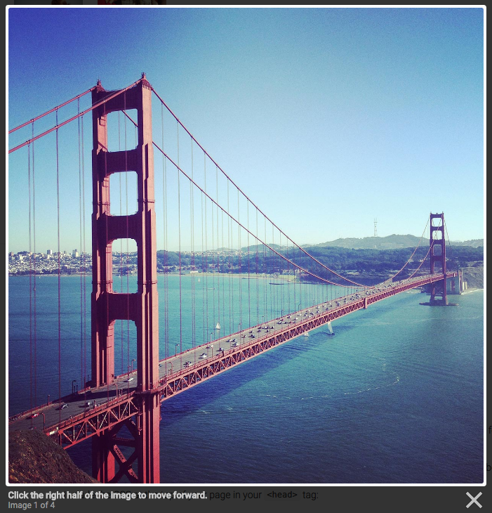The Golden Gate bridge, showing the use of a lightbox for interactivity