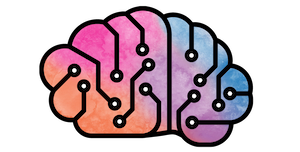 Stylized vector illustration of a brain with watercolor texture underneath