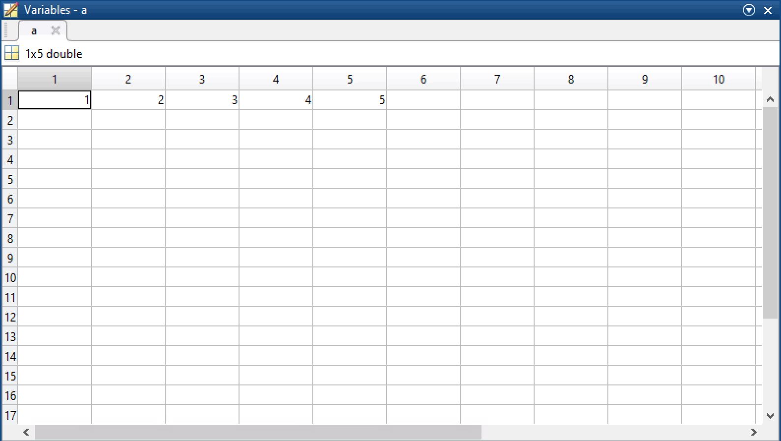 spreadsheet of a variable in MATLAB workspace