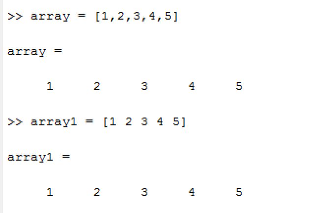 array = [1,2,3,4,5] and array1 = [1 2 3 4 5]