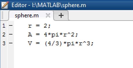 r = 2; A = 4*pi*r^2; V = (4/3)*pi*r^3;