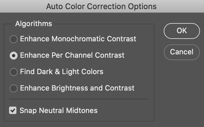Image of Auto Color Correction Options panel