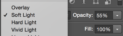 Soft Light is selected from the dropdown panel