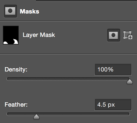 Mask settings: Denisty = 100%and Feather = 4.5 px