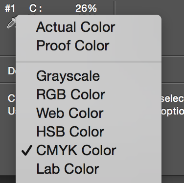Image shows CMYK Color is selected from the list of color modes