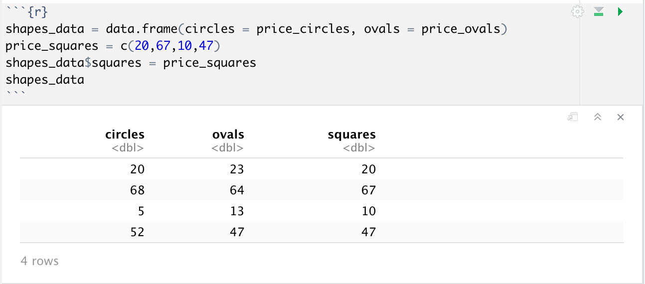 Adding a new squares vector to the data frame