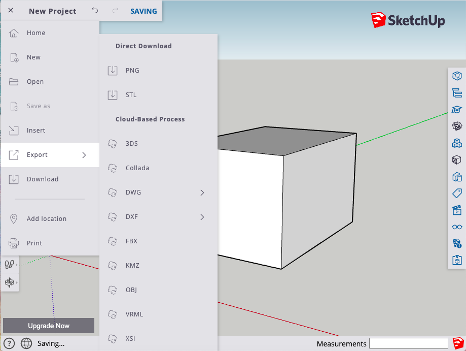 the export options in SketchUp Free