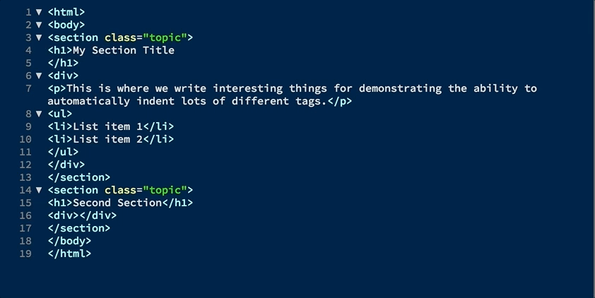 Animated GIF showing indentation in action