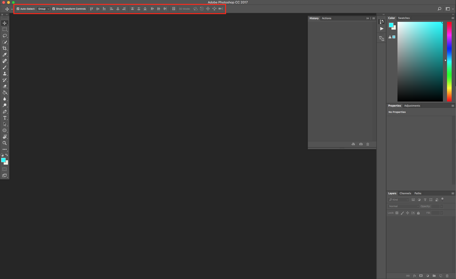A full-screen screencapture of Photoshop with highlighting on the options bar