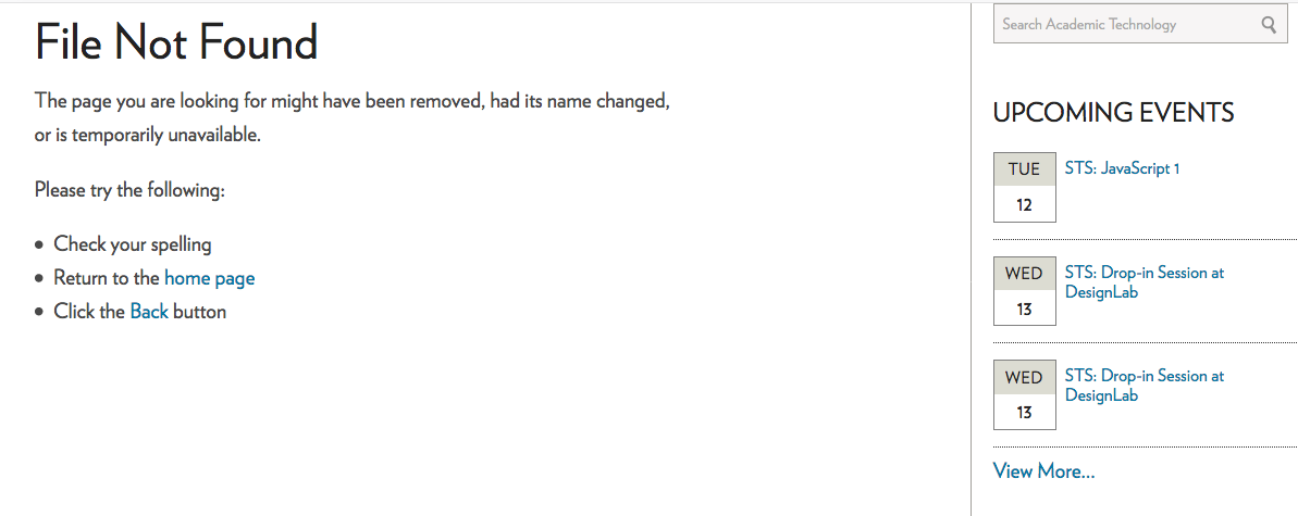 A screenshot showing the File Not Found error that appears when users try to access a private page while not logged in