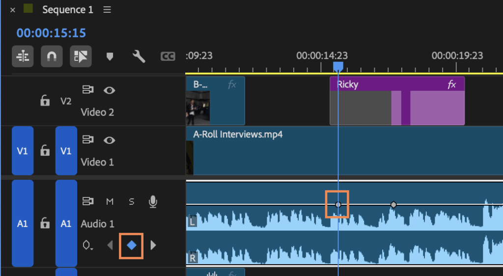 Adding audio keyframes to an audio clip on the Timeline