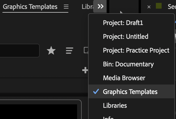 Extra menu from Project Panel revealing Graphic Templates