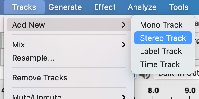 screenshot showing how to add a new track