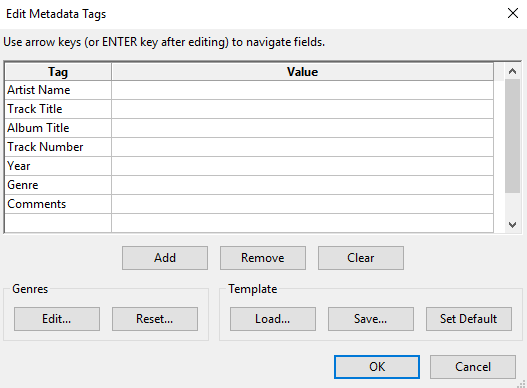 wav file exporting metadeta form