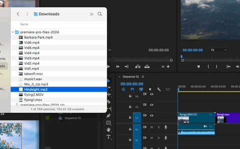 Dragging and dropping media from a File Explorer or Finder to the Premiere Timeline