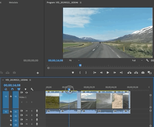 Timeline with clips and blue marker present