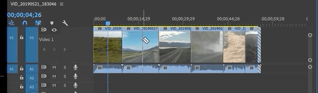 gif showing how the razor tool cuts a clip into two