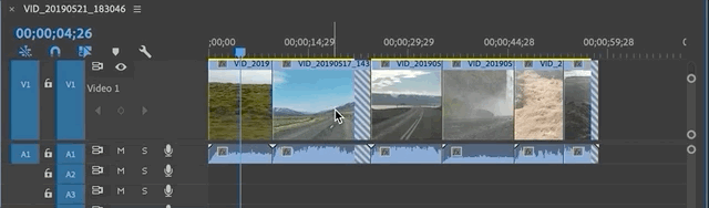 gif showing clip on Timeline being shortened and expanded with the selection tool