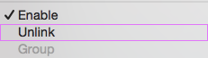 Menu showing the "Unlink" option