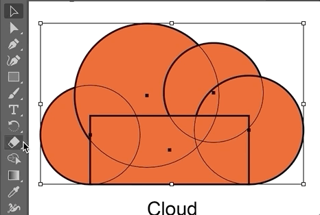 Animation of a set of circles and a rectangle being merged with the shape builder tool