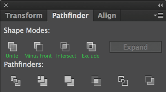 Pathfinder panel showing all shape modes and pathfinders available