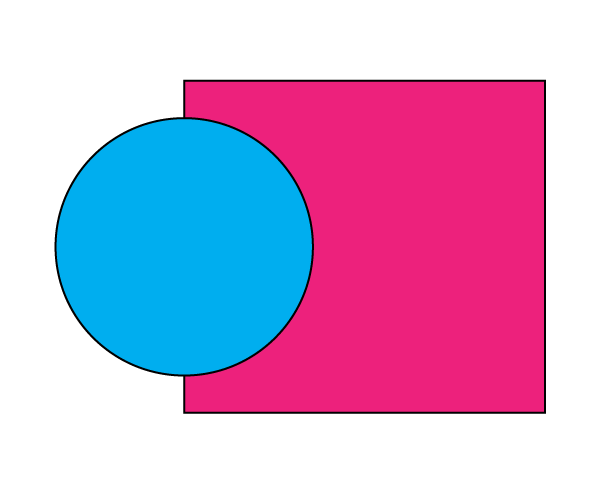 A blue circle on the right and a pink square on the left