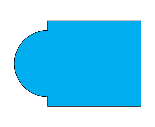 Blue shape combining a rectangle with a semicircular left edge