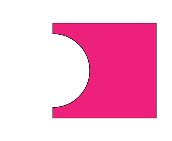 Pink shape combining a rectangle without a semicircular left edge