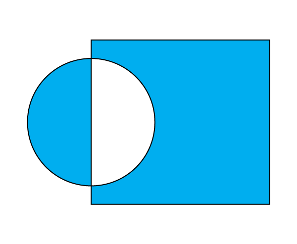 Blue shape combining a rectangle with a semicircular left edge and without the corresponding semicircular right edge